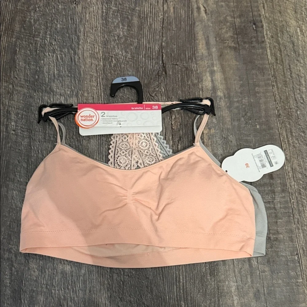 2 Wonder Nation Women's Bralette Set for girls - Soft Peach and Gray